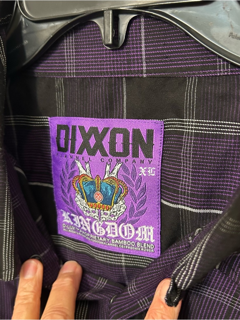 Dixxon Flannel Kingdom Pearl Snap Purple Black Plaid Bamboo Shirt XL EUC - Picture 6 of 8